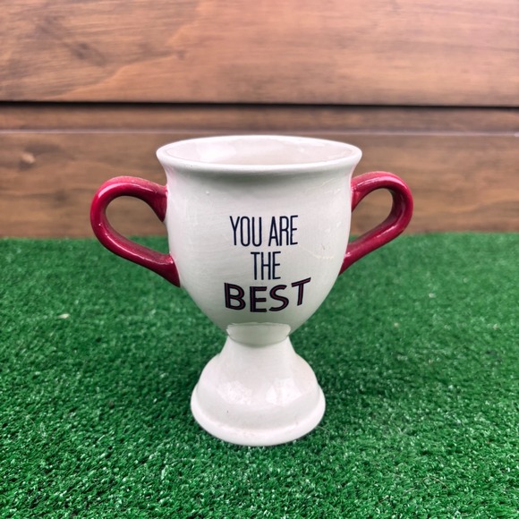 Vintage White Ceramic Trophy Mug You‎ Are The Best Red Handles Cup Gift Decor - Picture 1 of 7